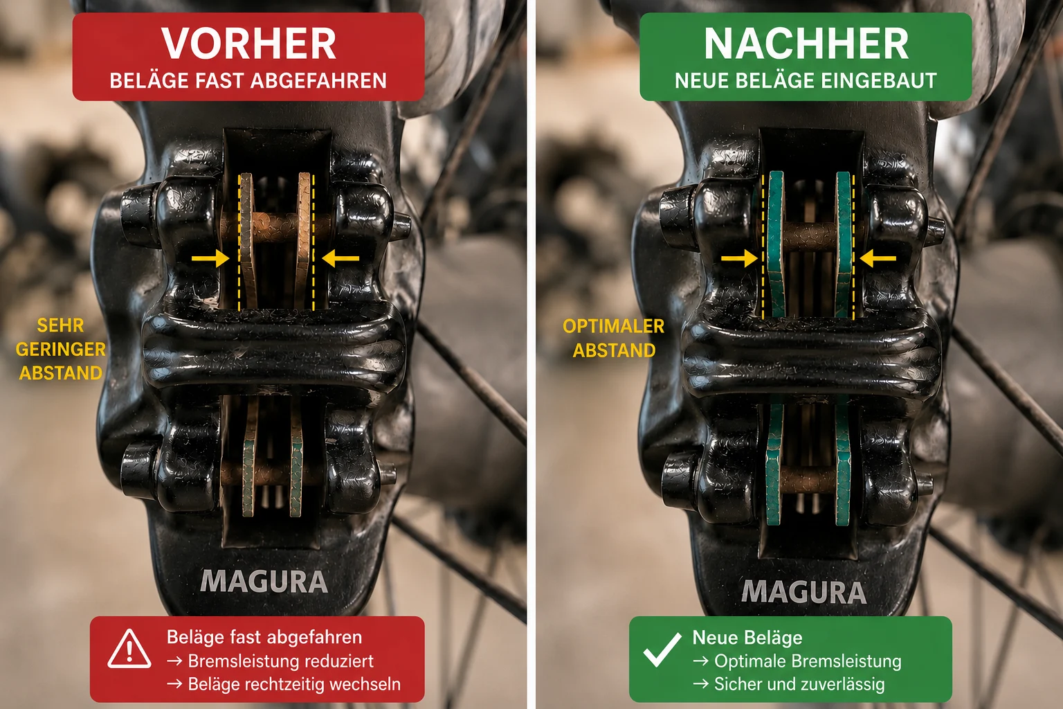 Bremsbeläge Fahrrad — Abgefahrene und Neue Beläge erkennen